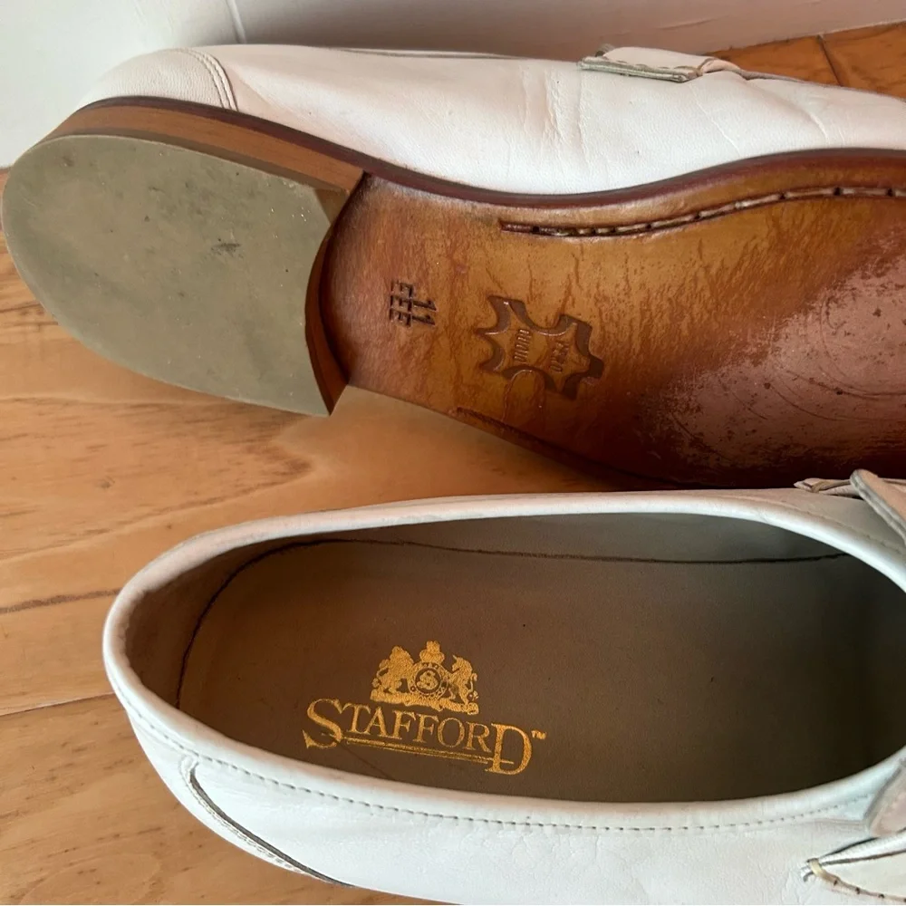 Stafford White Leather Loafer 11 EEE Slip On Shoe